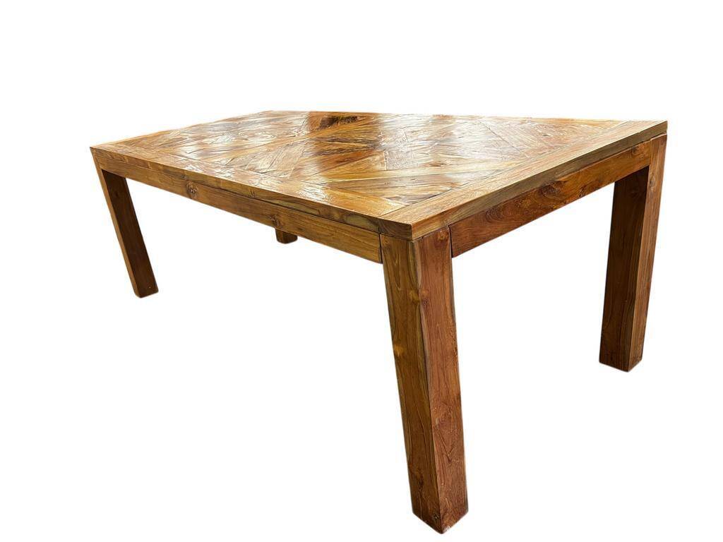 Table XL vintage en bois avec marqueterie