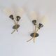 Mid-century pair of wall lamps in brass and opaline attributed to Asea Sweden, 1950s.
