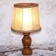 Small French Round Turned Wood Table Lamp With Hand Made Hide Skin Shade 4355