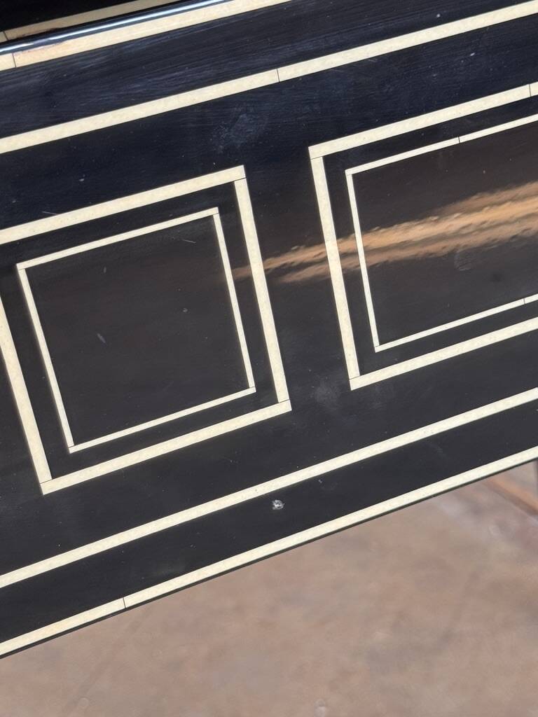Maison Jansen black lacquered wooden desk from the 1960s with chair.