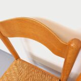 Set of 4 vintage brutalist chairs in light wood and straw from the 70s
