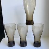 Set of 4 glasses in smoked glass and thick bottom 70s