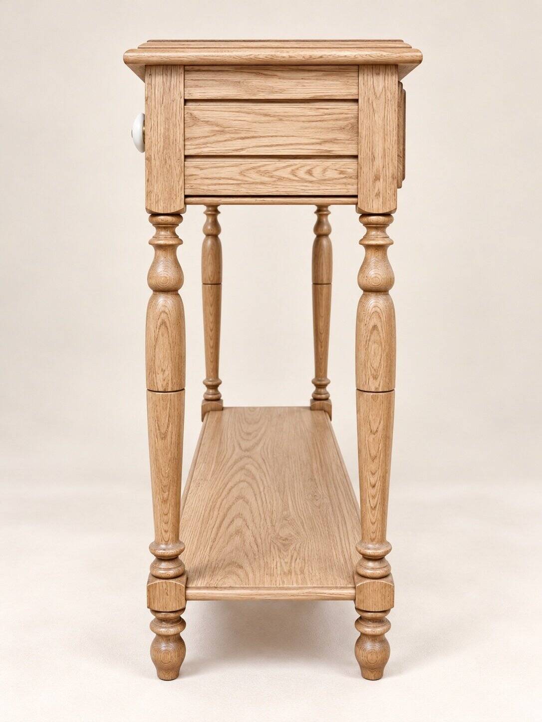 Louis-Philippe console style – Solid oak – Porcelain and brass knobs