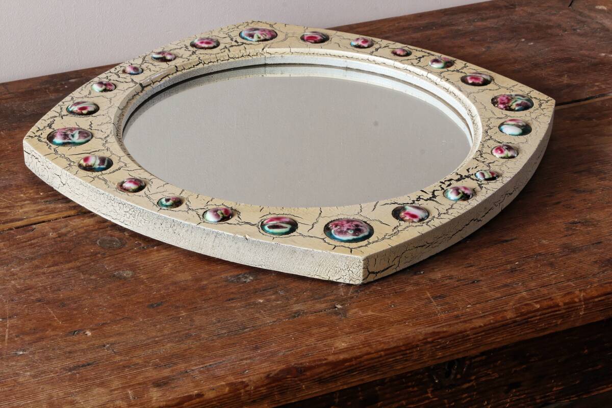 Modernist mirror, J Capo Enamels, wood and enamel