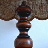 Table lamp in turned wood and tulip shade