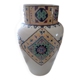 Ceramic vase decorated with multi-colored enamels