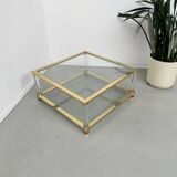 Table basse lucite, laiton et verre années 70