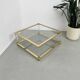 Table basse lucite, laiton et verre années 70