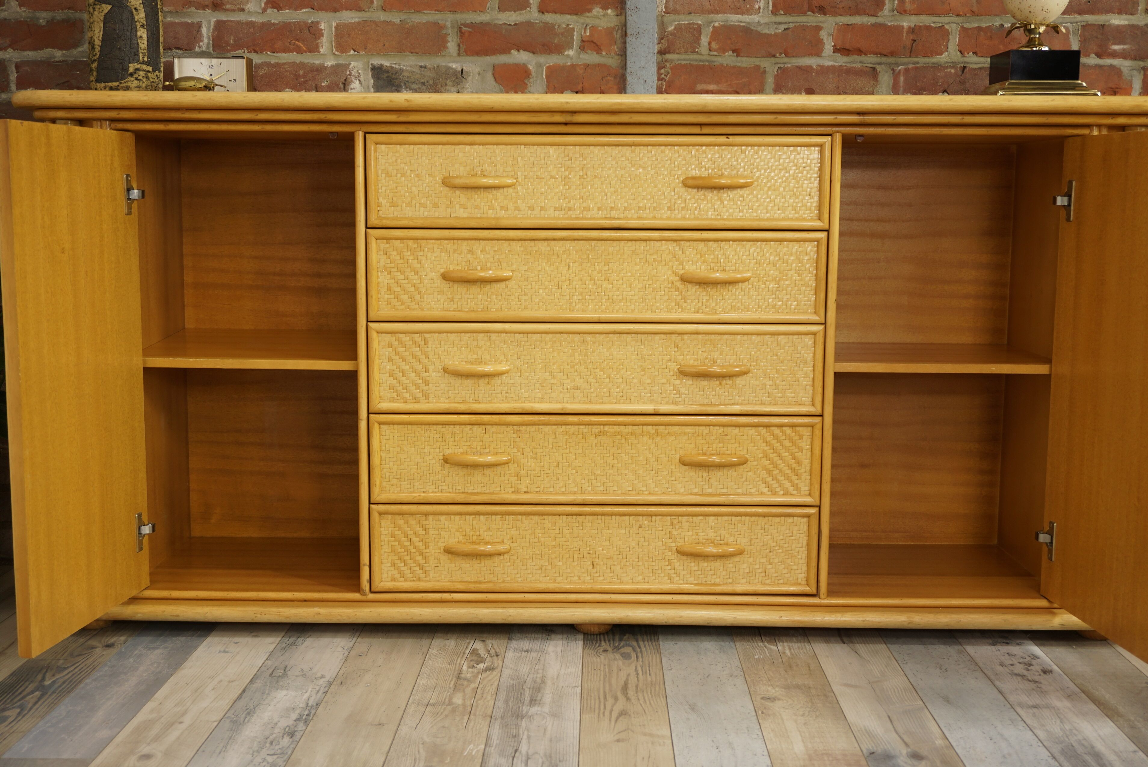 Wooden and rattan sideboard