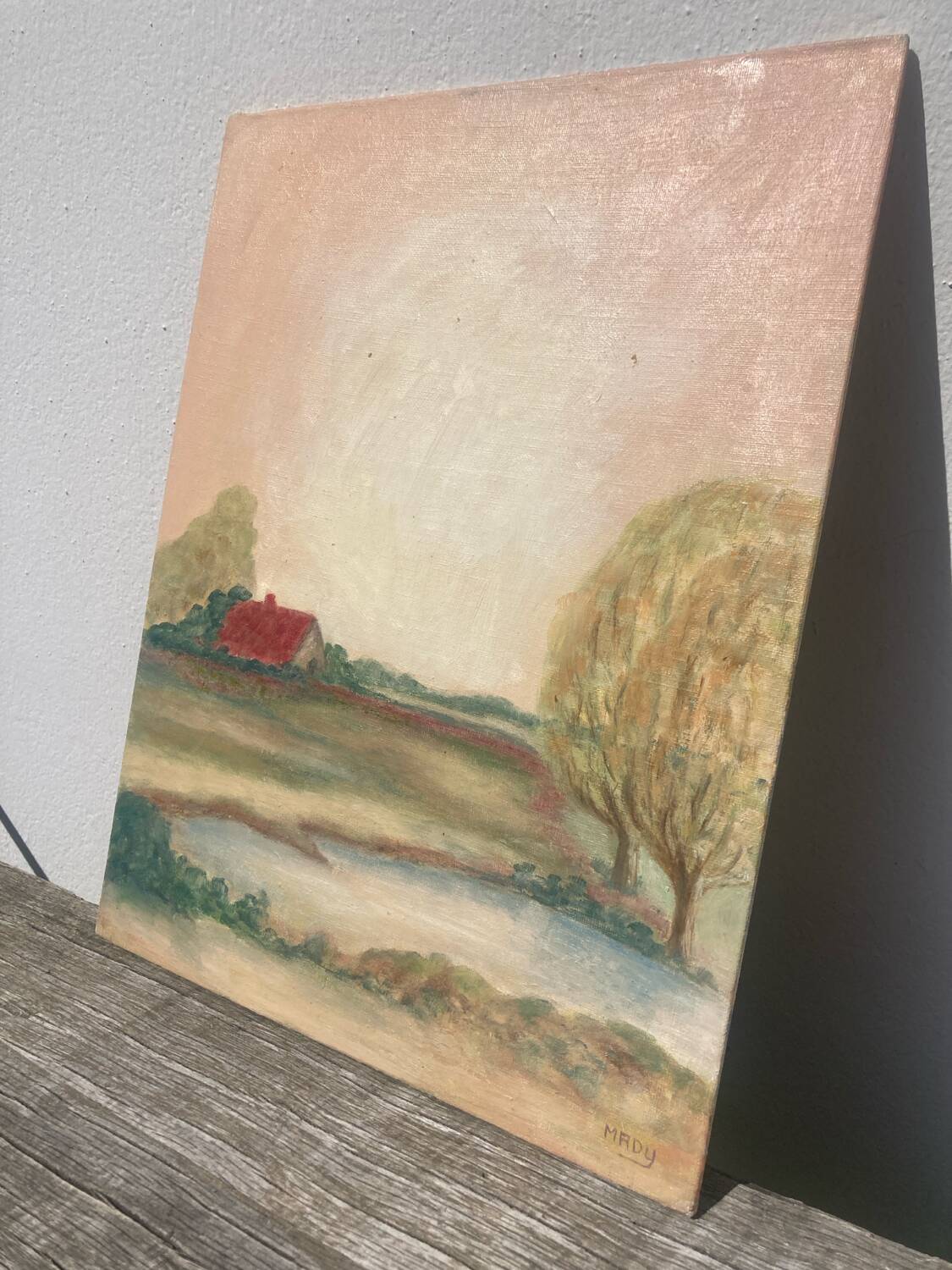 Tableau paysage champetre ancien / peinture huile