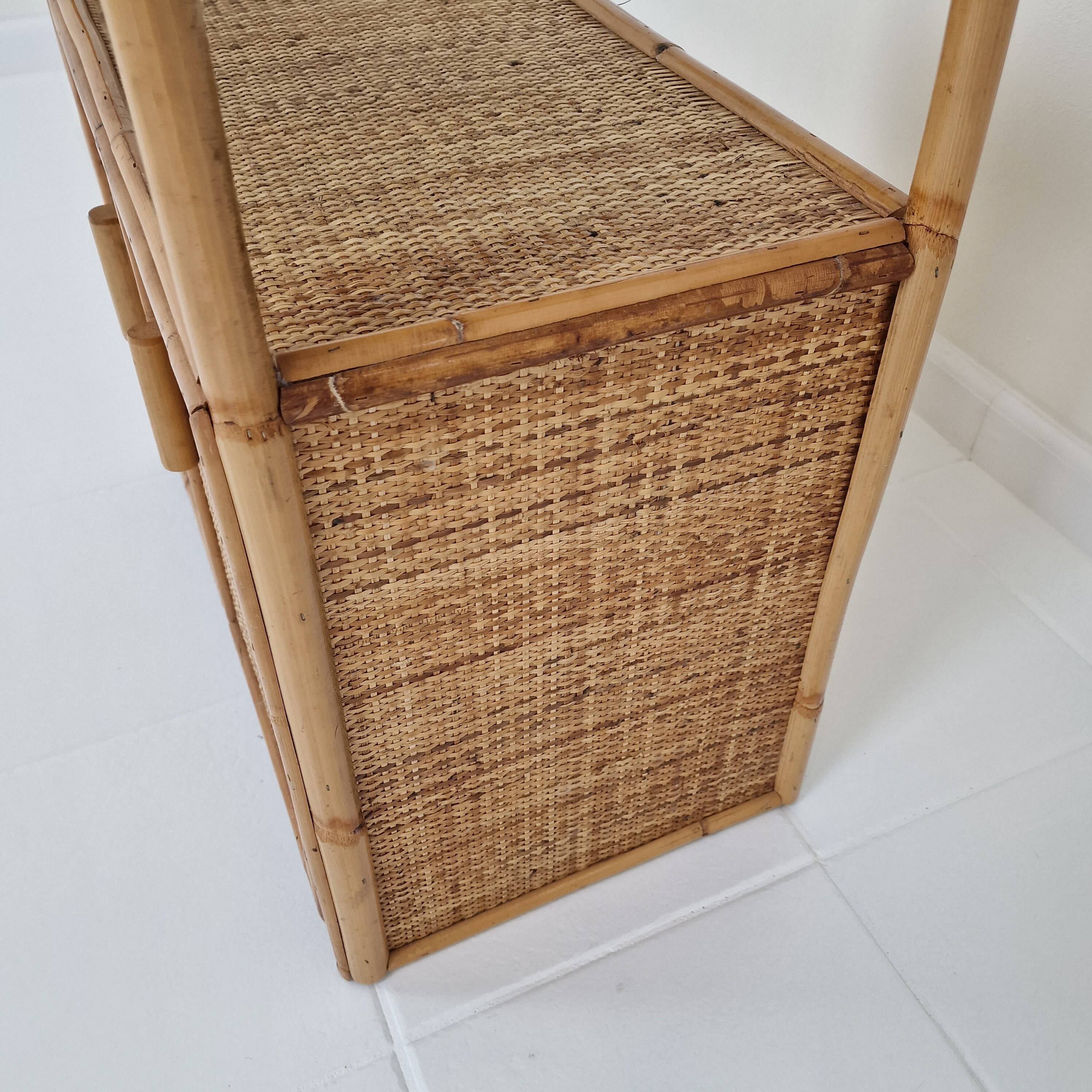 Italian Bamboo and Rattan Cabinet or Bed Side Table, 1980s