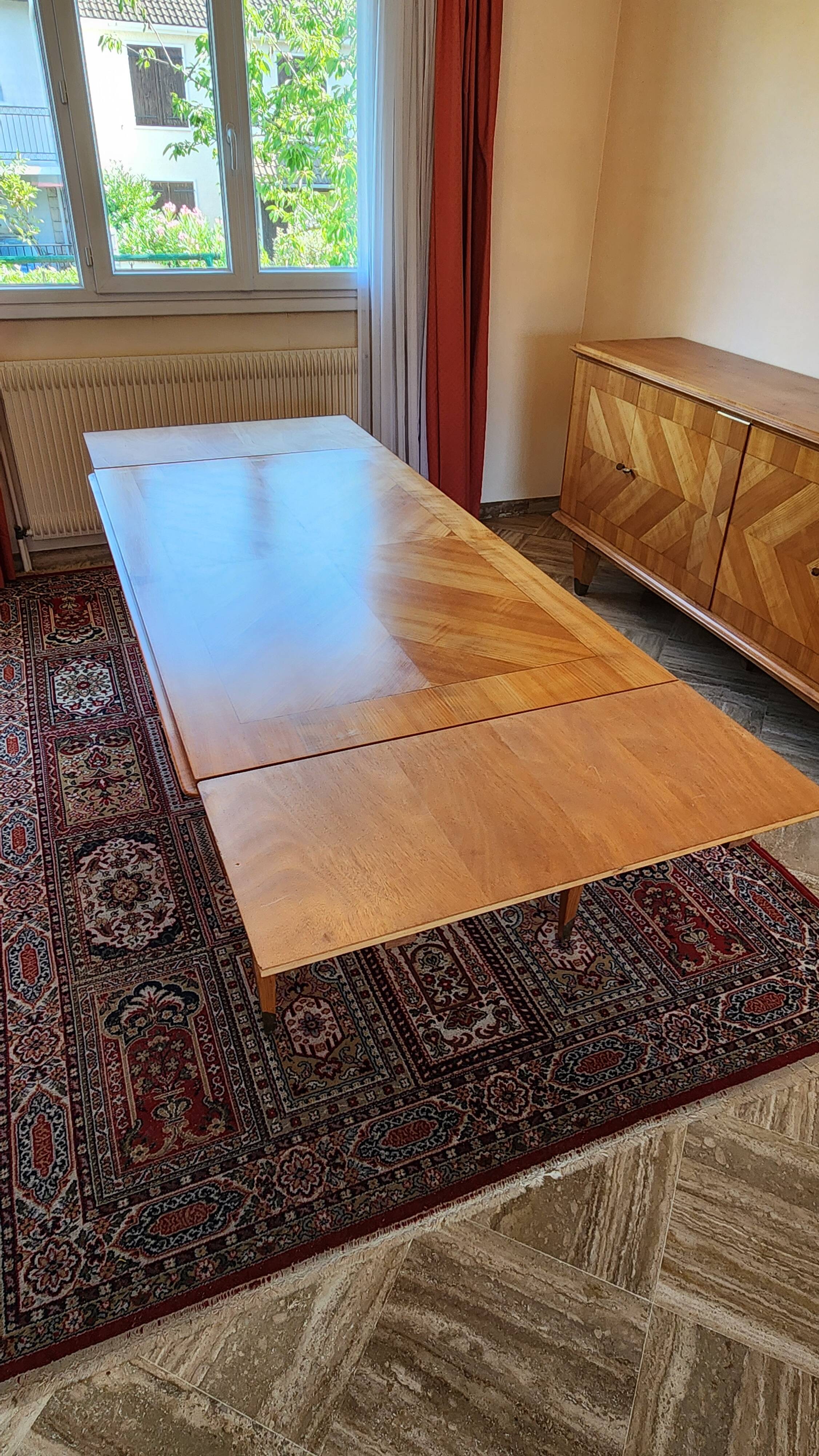Beautiful sixties dining room table with 2 extensions, 1960s vintage