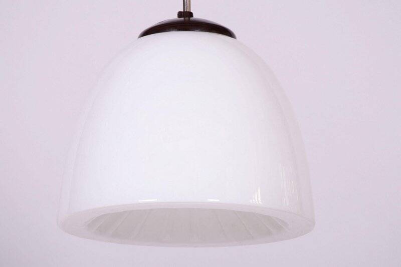 Mid-Century Modern Pendant Light in Chrome and Steel with Opal Glass, Czech, 1960s