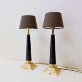 Pair of brass table lamps with black marble column - Art Deco style