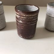 Set of 3 small Roger Collet Vallauris stoneware liqueur glasses