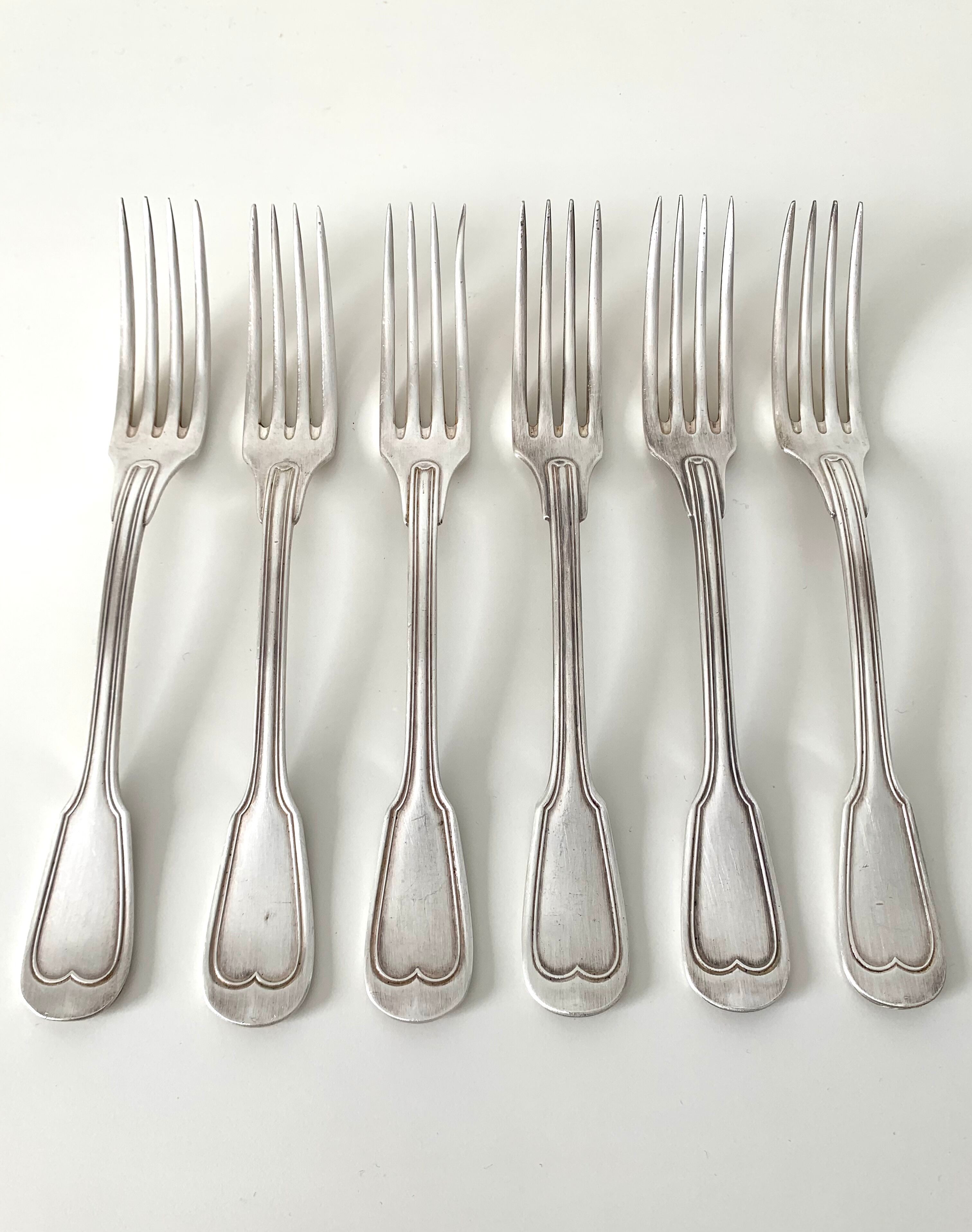 6 silver metal forks