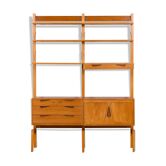 Rival 2 bay teak wall unit with 3 cabinets and 5 shelves by Brodrene Jatogs Norway, Kjell Riise, 196