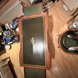 Antique Empire-style desk in burr veneer, green leather, with a dash.