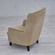 Fauteuil à dossier haut danois des années 1970, état d'origine, mobilier en velours.