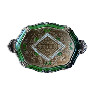 Venetian tray in wood decoration green and gold
