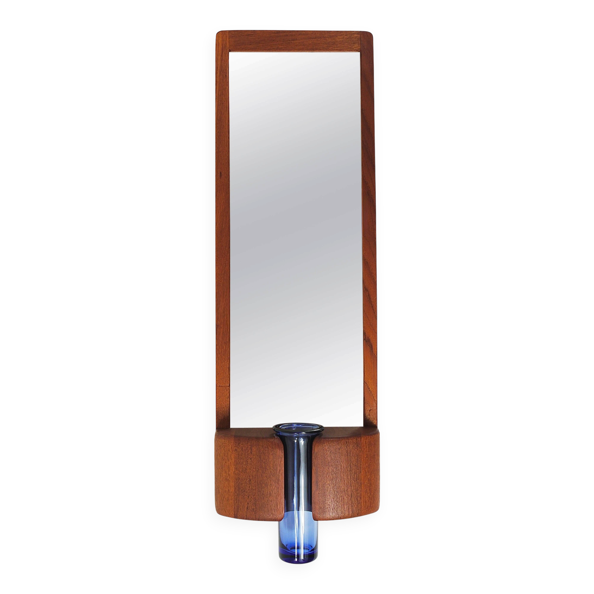 Danish wall mirror by Jacob Hermann & Per Lütken and Holmegaard glass vase, 1960s.