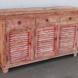 Wooden sideboard with red highlights
