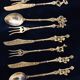 Set 11 of old cutlery with silver metal desert