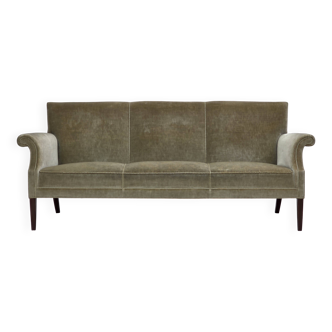 1960s, Danish 3-seater sofa, light green furniture velour.