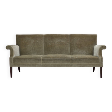 1960s, Danish 3-seater sofa, light green furniture velour.