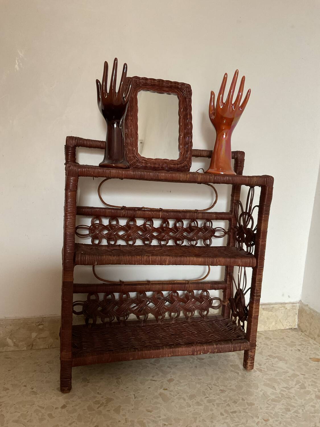 Vintage woven wicker shelf