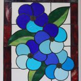 Panneau Vitrail Artisanal à Motif Floral – Verre Coloré, Technique Tiffany