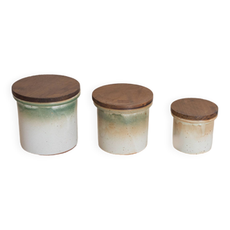 Set of 3 glazed stoneware jars