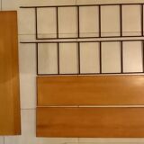 Vintage metal and solid wood string style wall shelf.