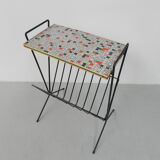 Vintage tile table with newspaper tray