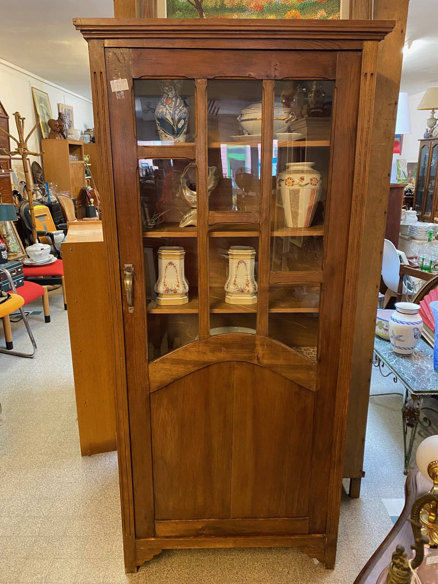 1940s school library in light oak with glass door and shelves