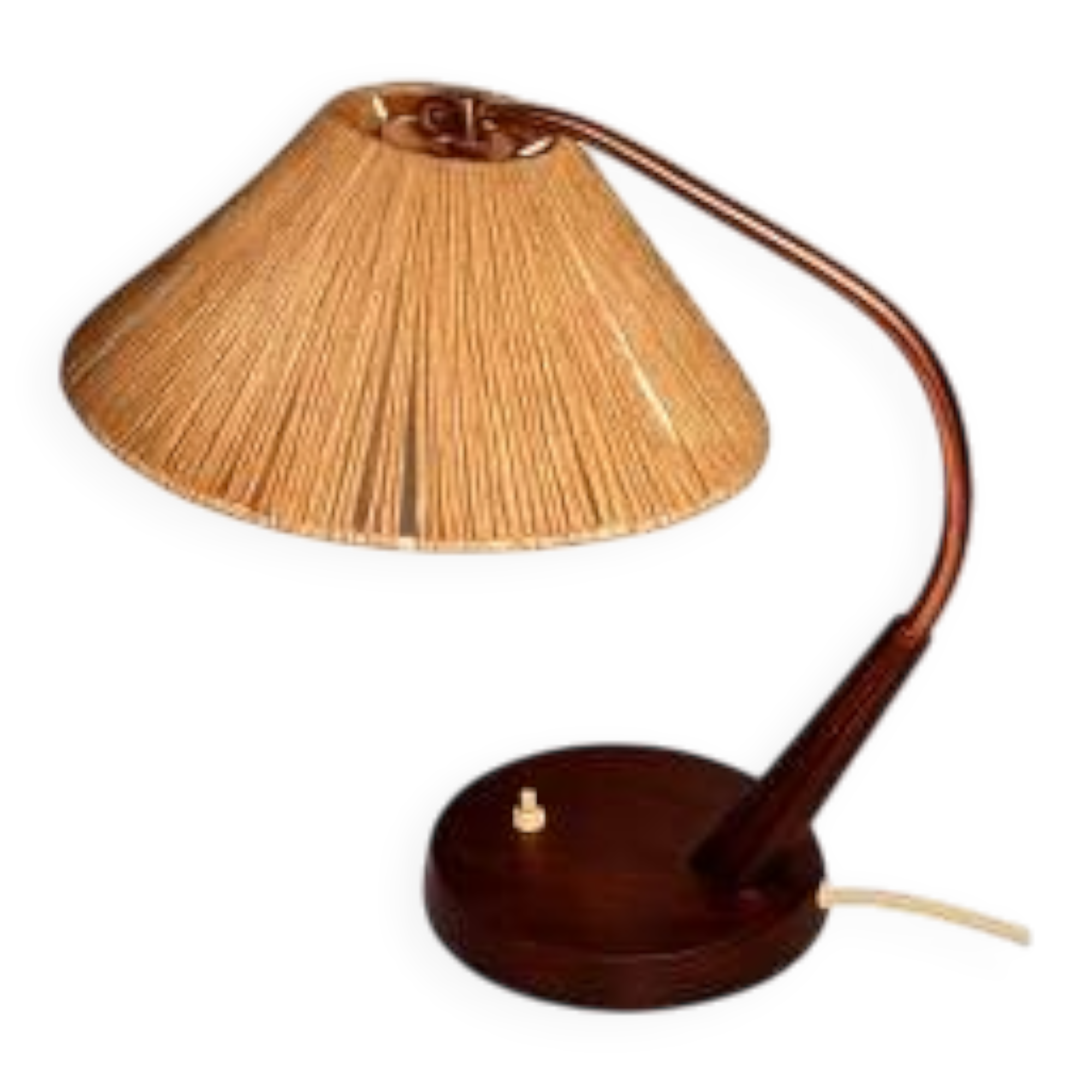 Temde table lamp, Switzerland, 1960s | Textile, brass and cord lampshade |