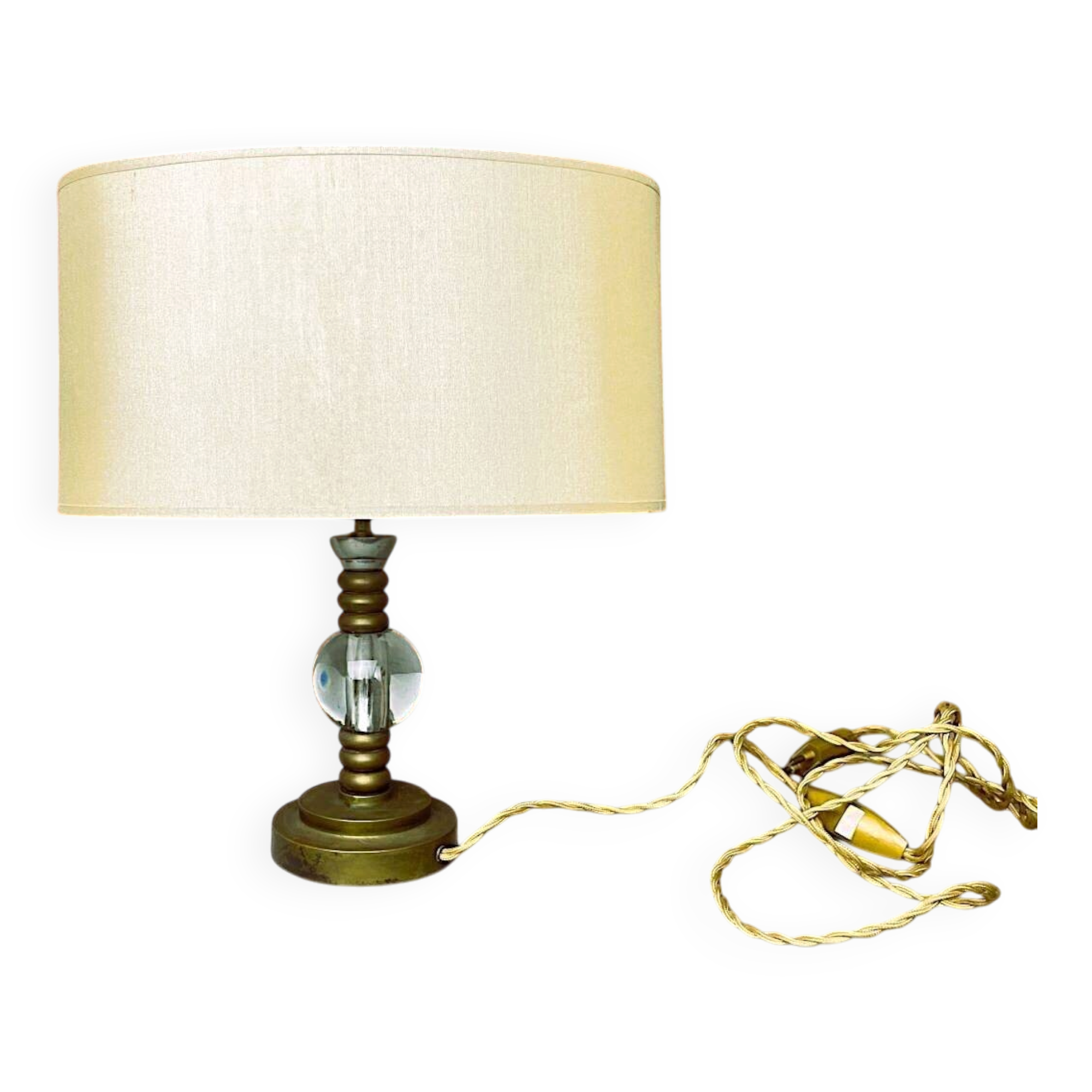 Hollywood Regency inspired brass table lamp drum lampshade
