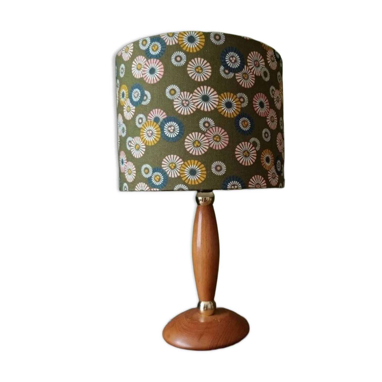 vintage Scandinavian table lamp with turned wood and Japanese lampshade