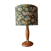 vintage Scandinavian table lamp with turned wood and Japanese lampshade