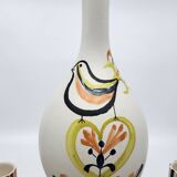 Roger Capron liqueur service bottle and 6 cups in French ceramic Vallauris