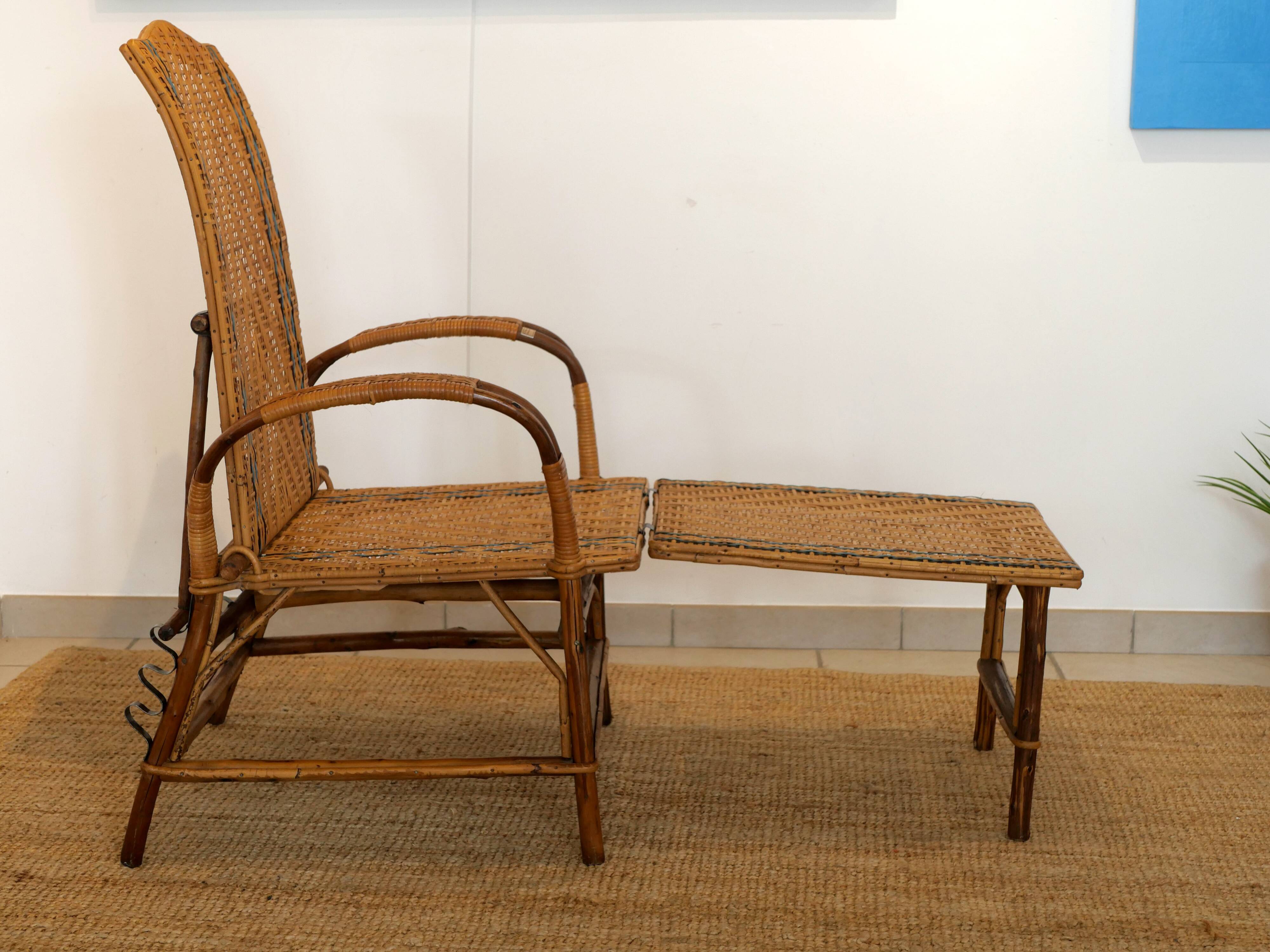 Chaise longue en osier années 30