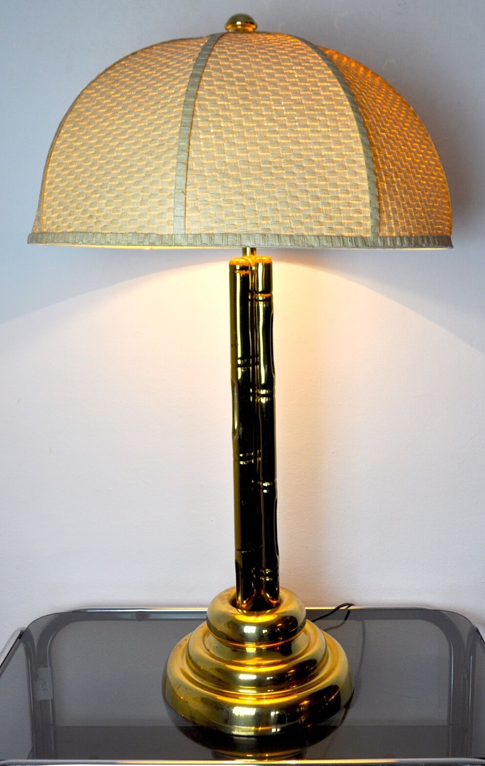 Faux bamboo brass lamp, Regency, France, 1970