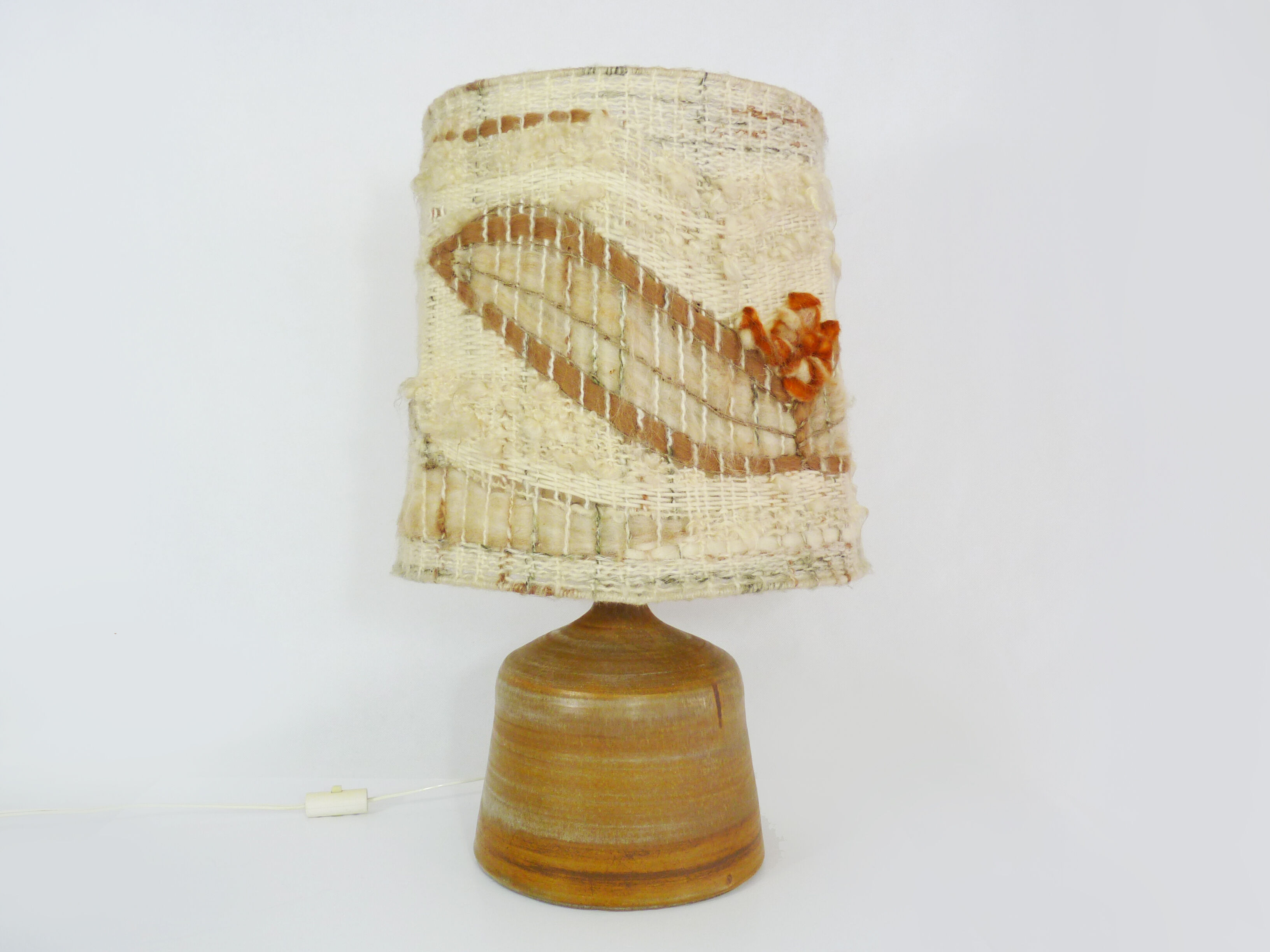 Vintage stoneware lamp and wool lampshade, year 60