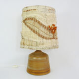 Vintage stoneware lamp and wool lampshade, year 60