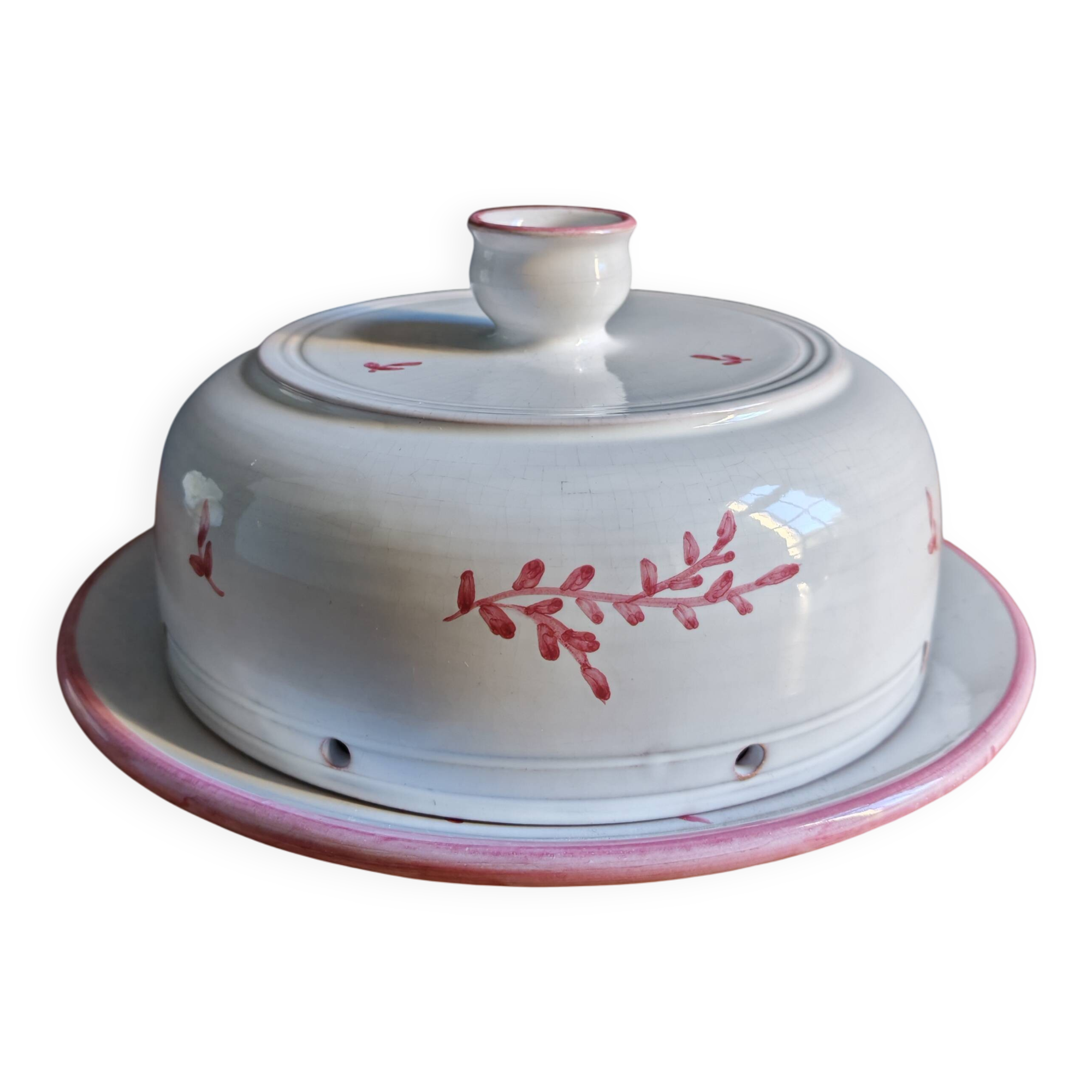 Vintage Ceramic Cheese Dome – Floral Branch Decor