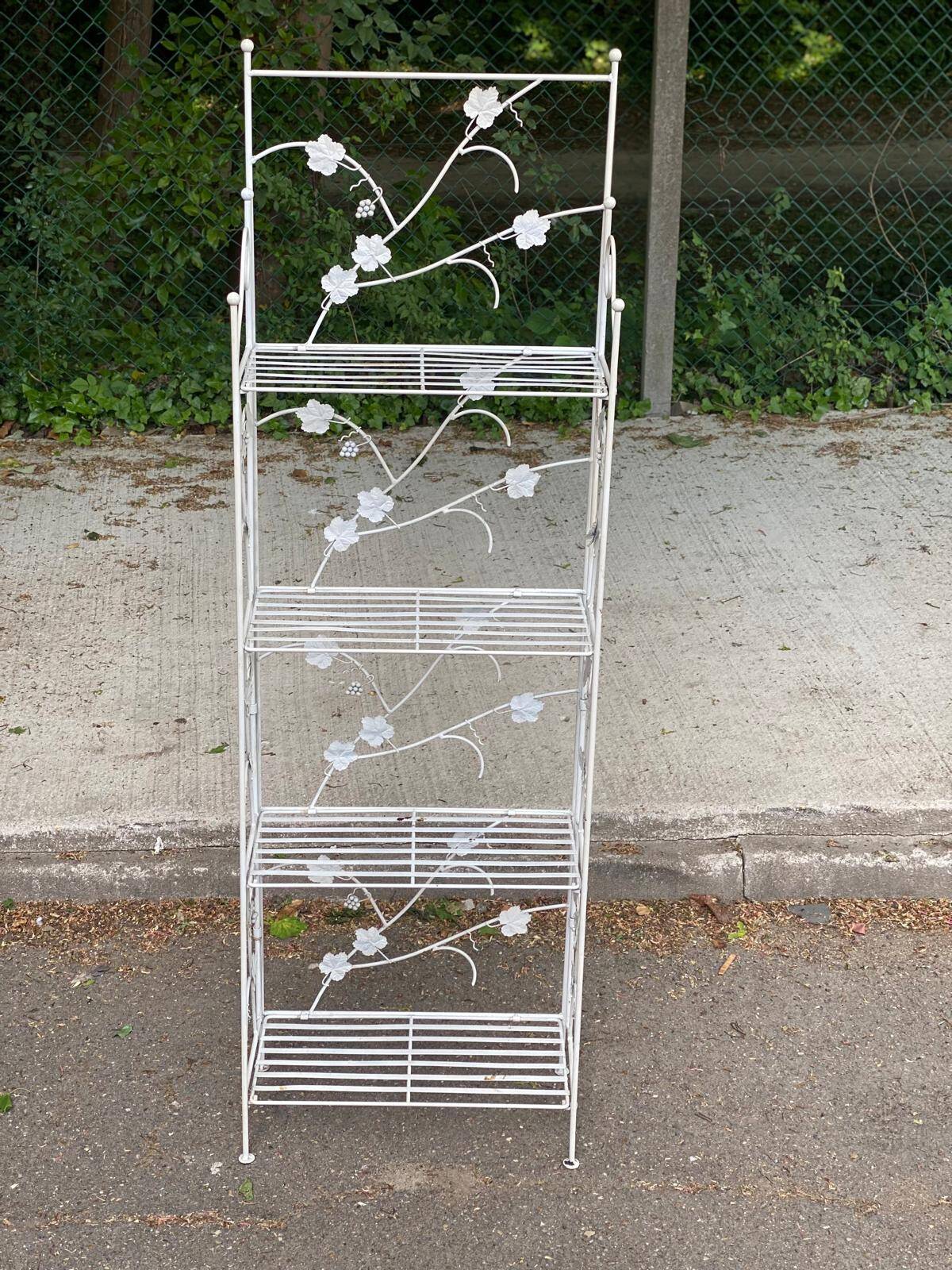 Industrial bookcase folding shelf in white wrought metal
