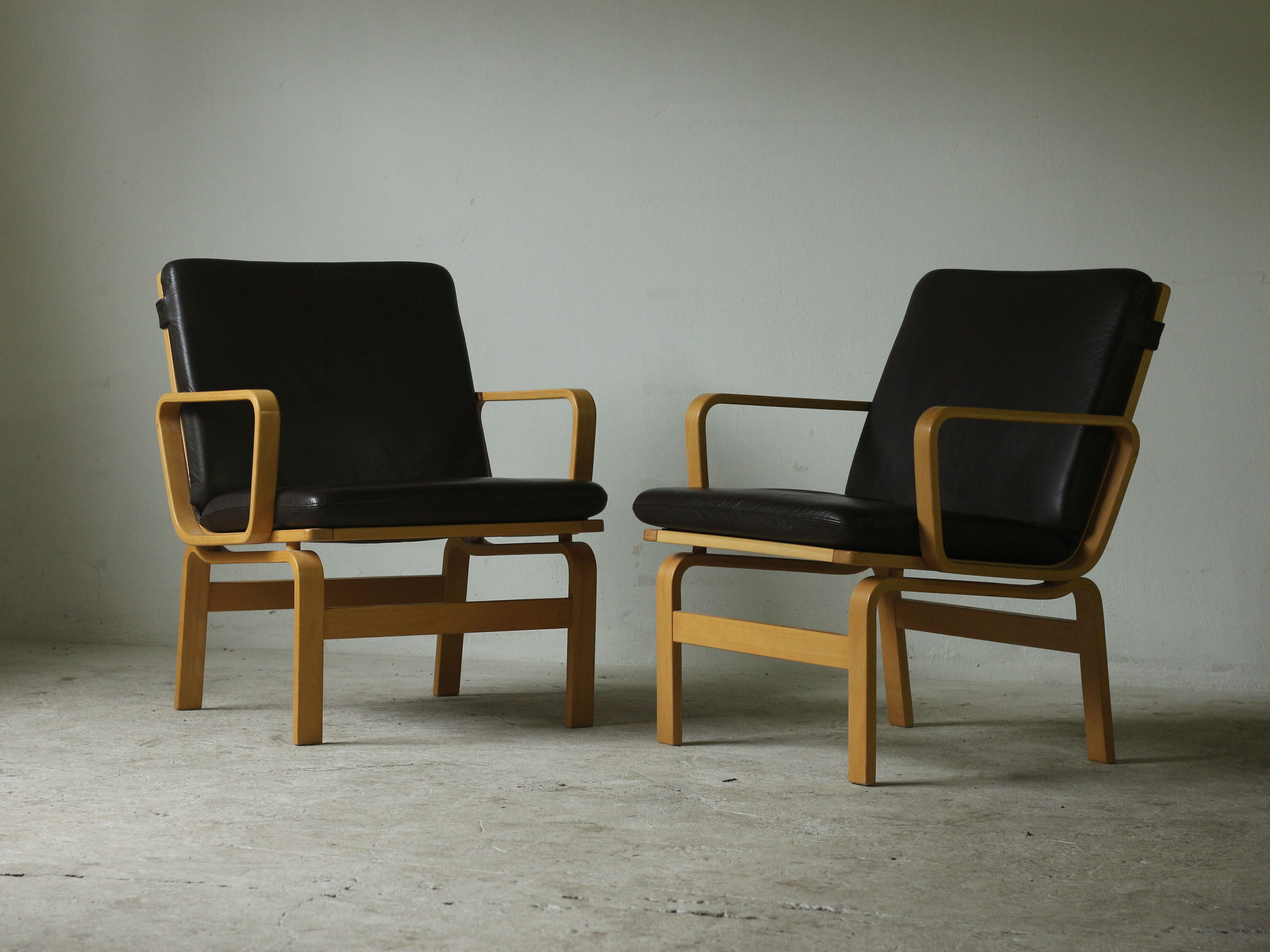 Pair of Mid Century Leather Armchairs by JOC Sweden, 1970's