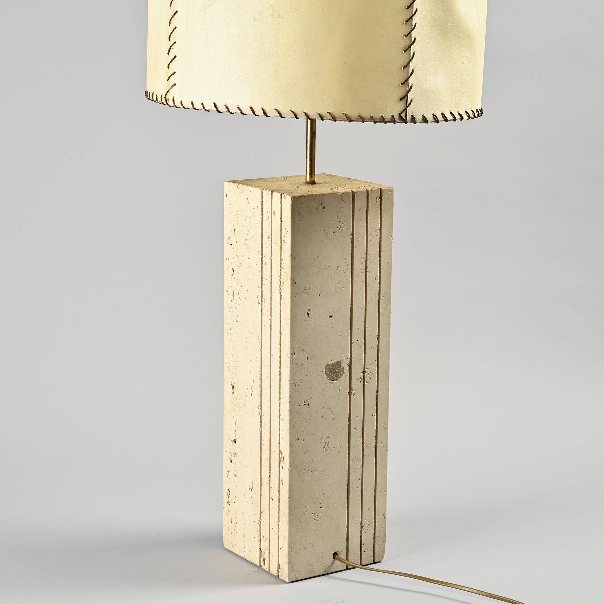 Travertine and parchment lamp, Italy, circa 1970