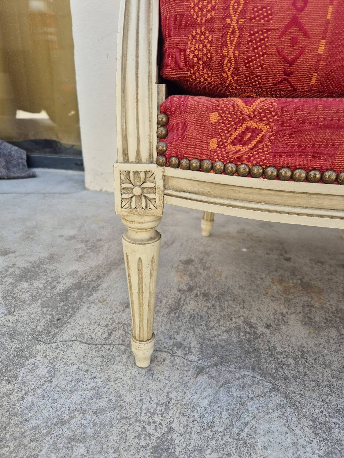 Pair of Louis XVI style bergère armchairs, antique.