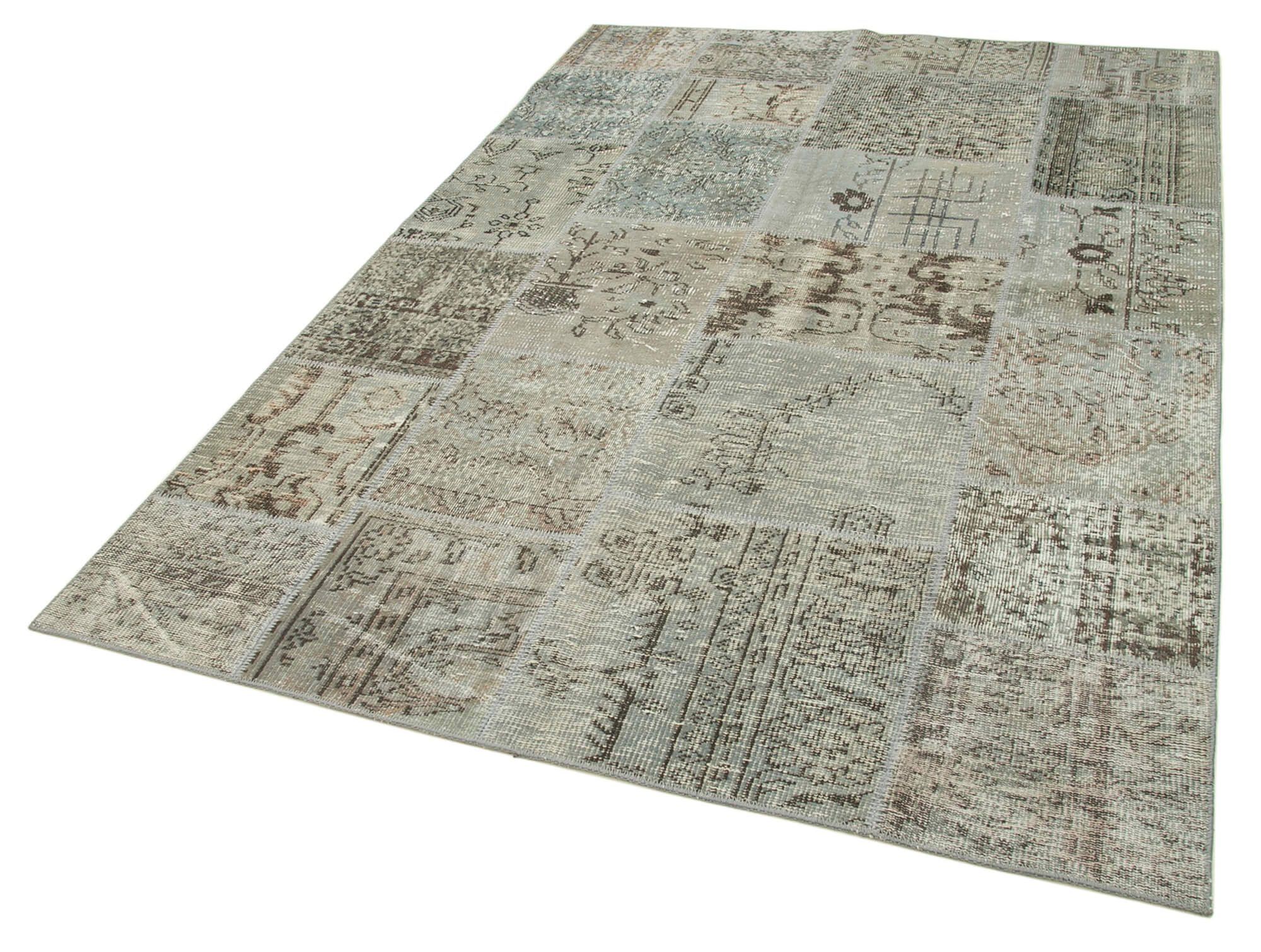 Handwoven Oriental Vintage 168 cm x 242 cm Grey Patchwork Rug
